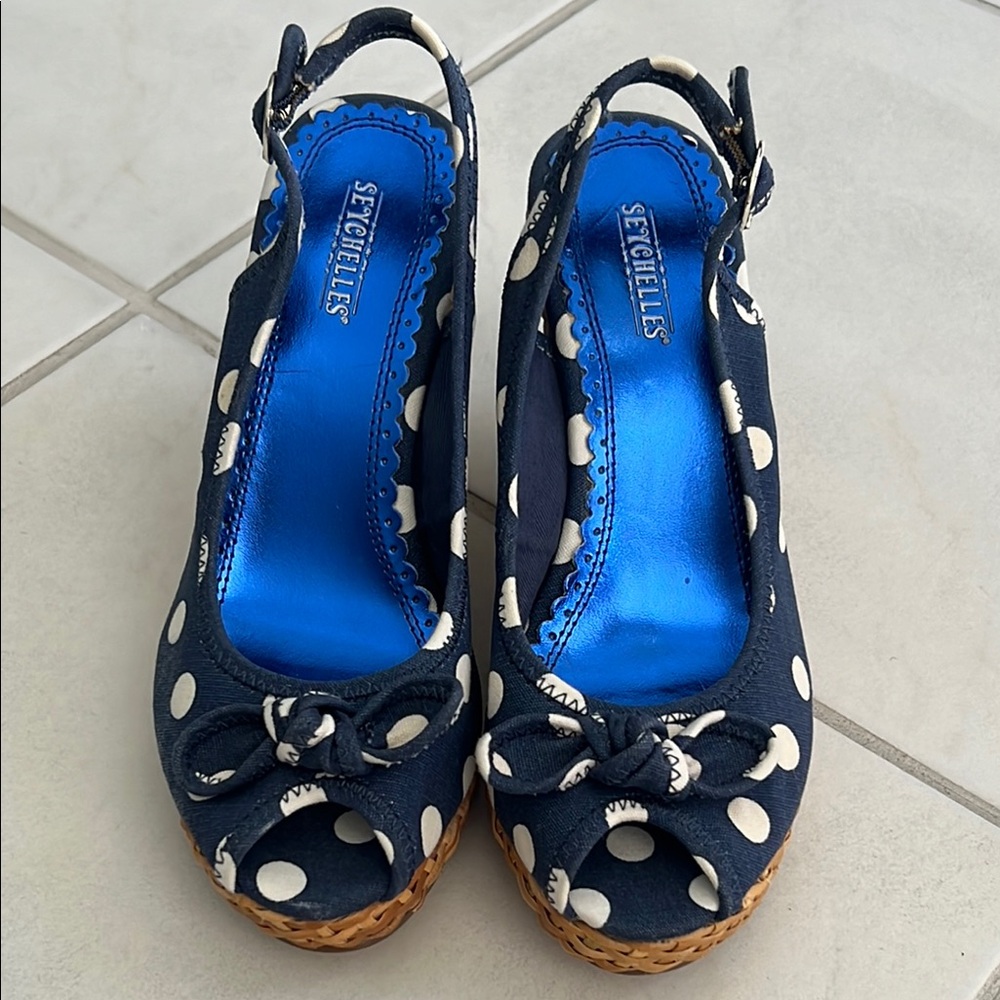 Seychelles Polka Dot Blue Wedges